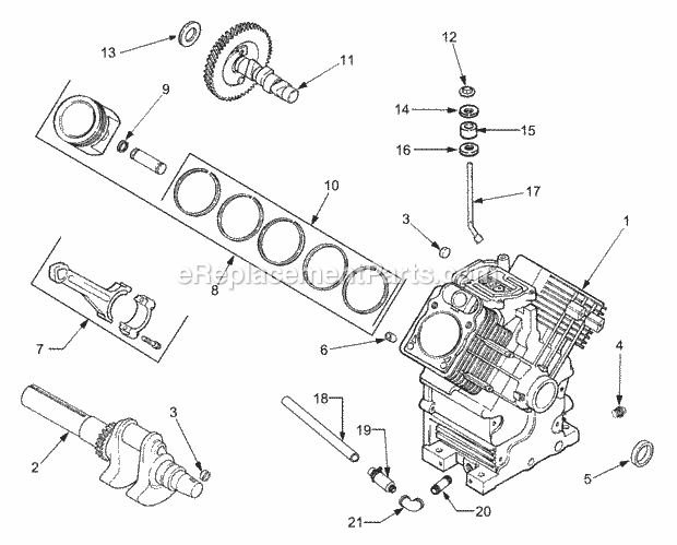 Crankcase And Crankshaft Diagram and Parts List for GT3235 14A-692-710 Cub Cadet Lawn Tractor